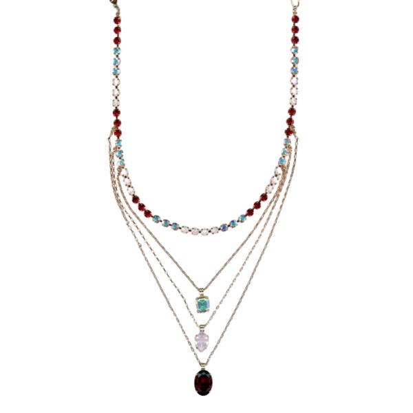 Mariana Necklace Fab Multi Tier Crimson Red, Whisper Pink & Iridescent Austrian Crystals True Romance East Meets West Coll.