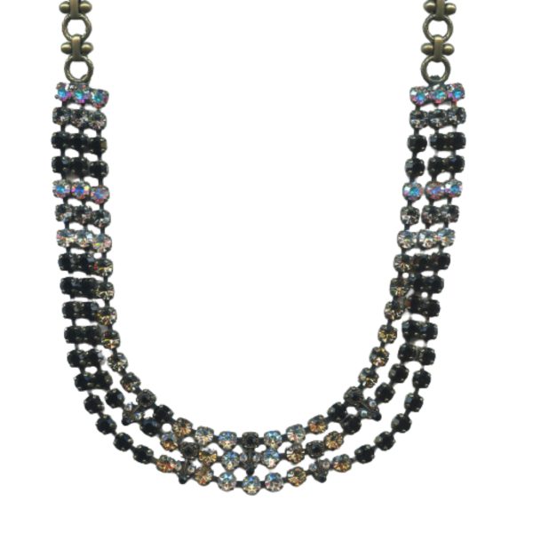 Mariana Necklace Exquisite in Blacks, Clear & Golden Shadow Austrian Crystals Adeline Odyssey Coll.