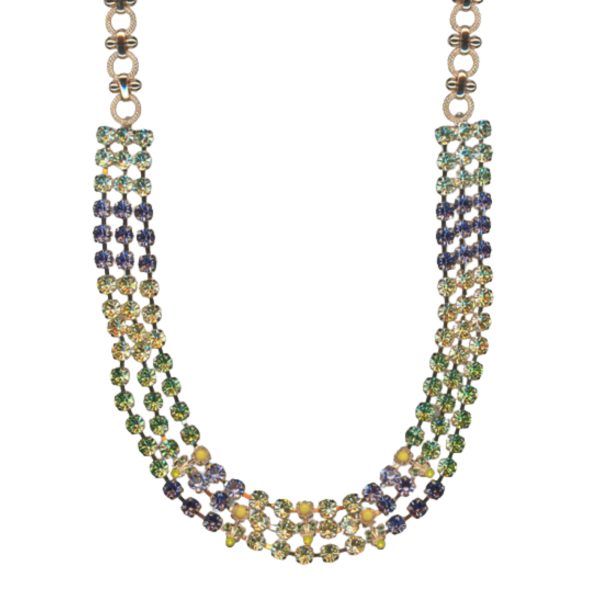 Mariana Necklace Gorgeous Triple Strand in Greens, Purples & Yellows Austrian Crystals My Treasures Coll.