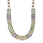 Mariana Necklace Gorgeous Triple Strand in Greens, Purples & Yellows Austrian Crystals My Treasures Coll. - Image 3
