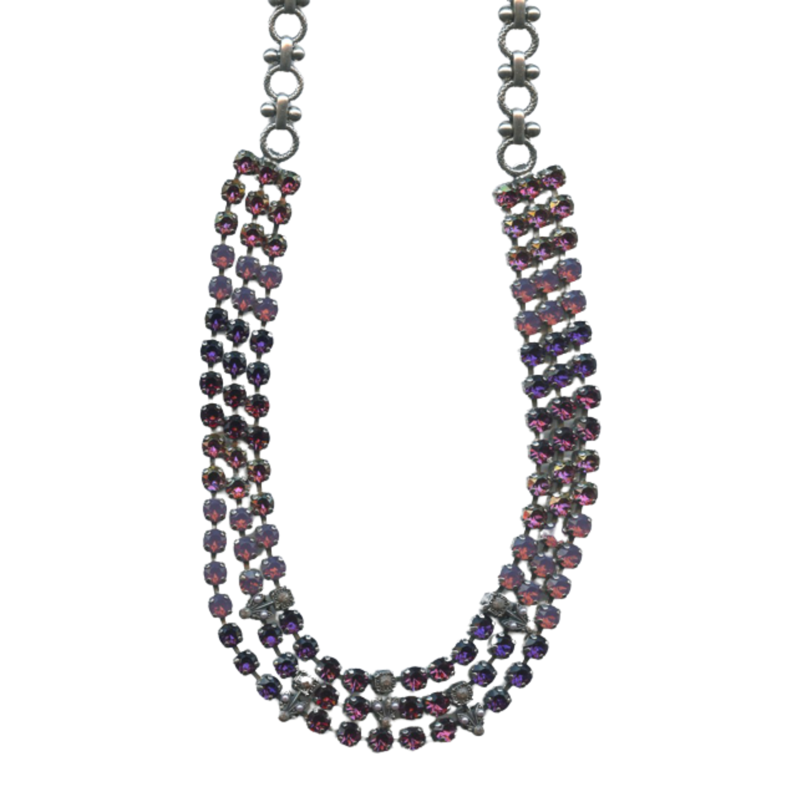 N-3000-3-2044-SP(1) Mariana Necklace Alluring Triple Strand Purples & Cream Pearl Austrian Crystals Desire Nirvana Coll. - Image 1