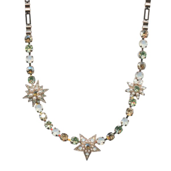 Mariana Necklace Floral Star in Chrysolite, White Opal, Golden Shadow & Pearl Austrian Crystals My Treasures Coll.
