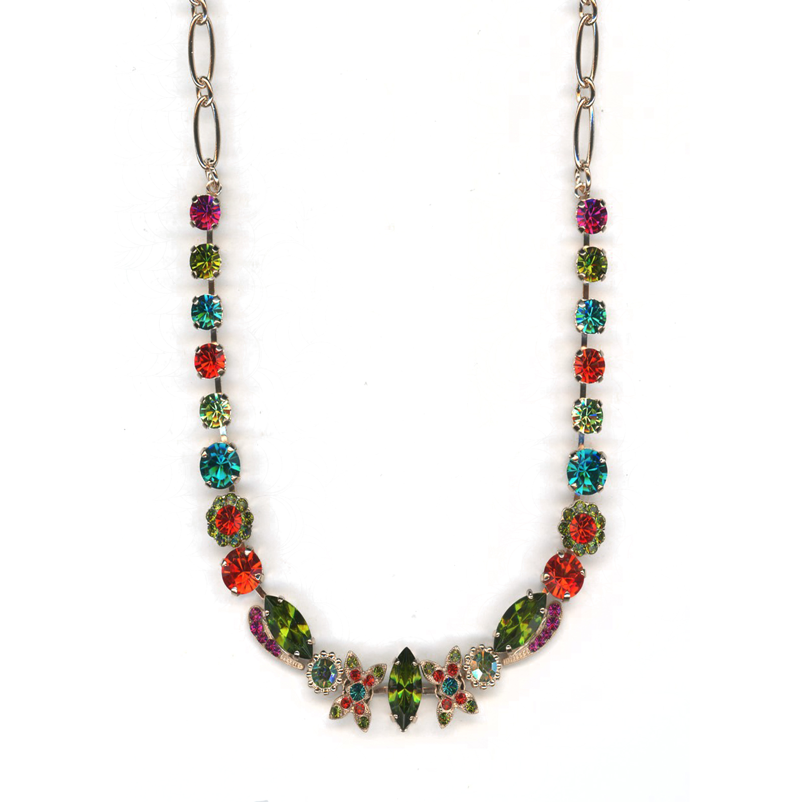 N-3001-1311-RG(1) Mariana Necklace Exquisite Orange, Plum Purple, Aqua Blue & Grass Green Austrian Crystals Tiger Lily Icons Coll. - Image 1