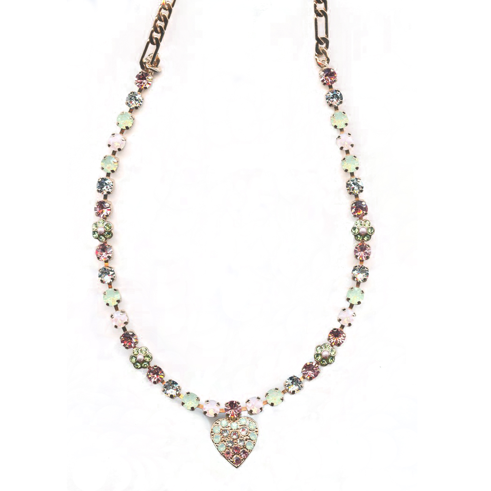 N-3008-5-1028-RG(1) Mariana Necklace Adorable Heart in Greens, Pinks, Clear & Pearl Austrian Crystals Eternity Nirvana Coll. - Image 1