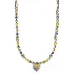 Mariana Necklace Charming Heart in Greens, Yellows & Tanzanite Austrian Crystals My Treasures Coll.