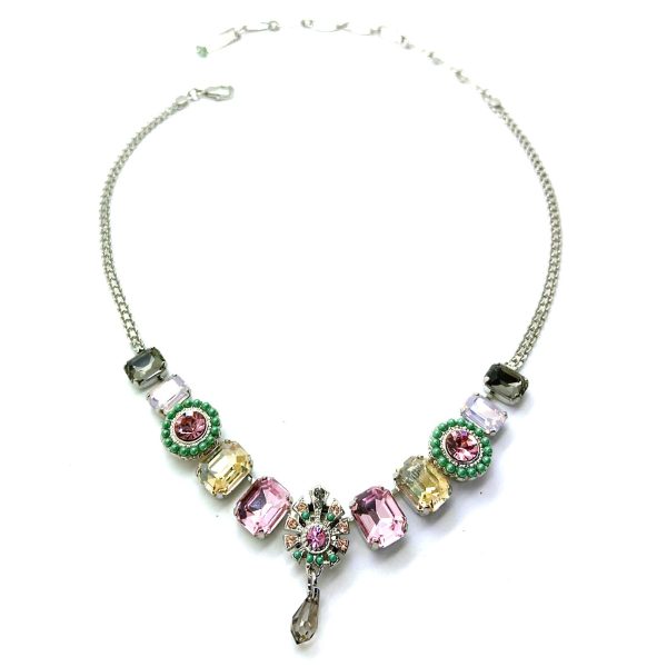 Mariana Necklace Elegant Black Diamond, Rose, Topaz, White Opal, Turq & Clear Austrian Crystals  Orchid Silk Road Coll.