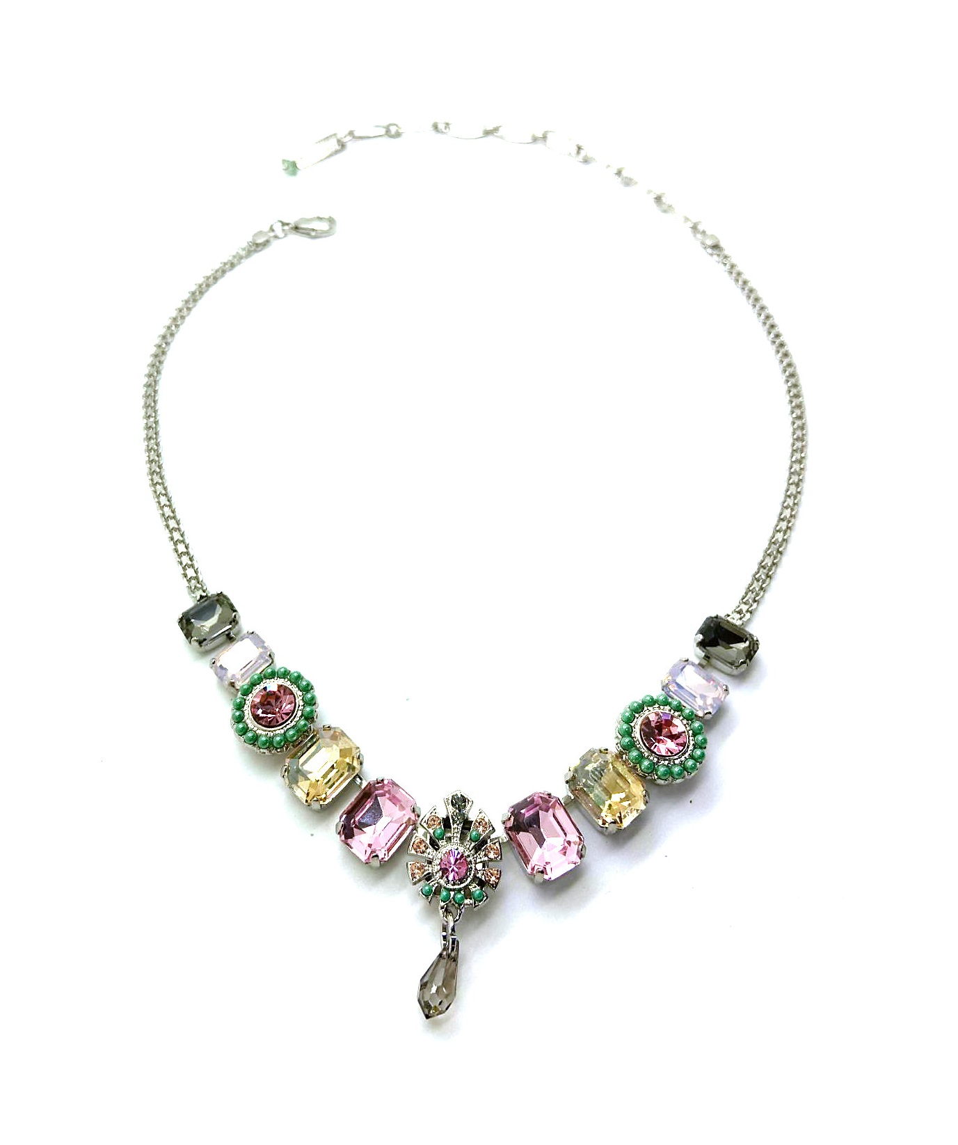 N-3014-1-1050-RO (1) Mariana Necklace Elegant Black Diamond, Rose, Topaz, White Opal, Turq & Clear Austrian Crystals Orchid Silk Road Coll. - Image 1
