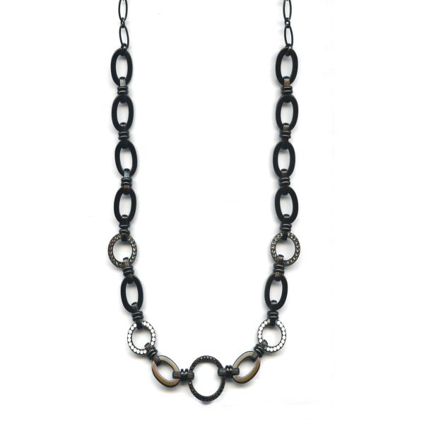 Mariana Necklace Elegant Jet, Black Diamond & White Opal Austrian Crystals French Silk The Sweet Life Coll.