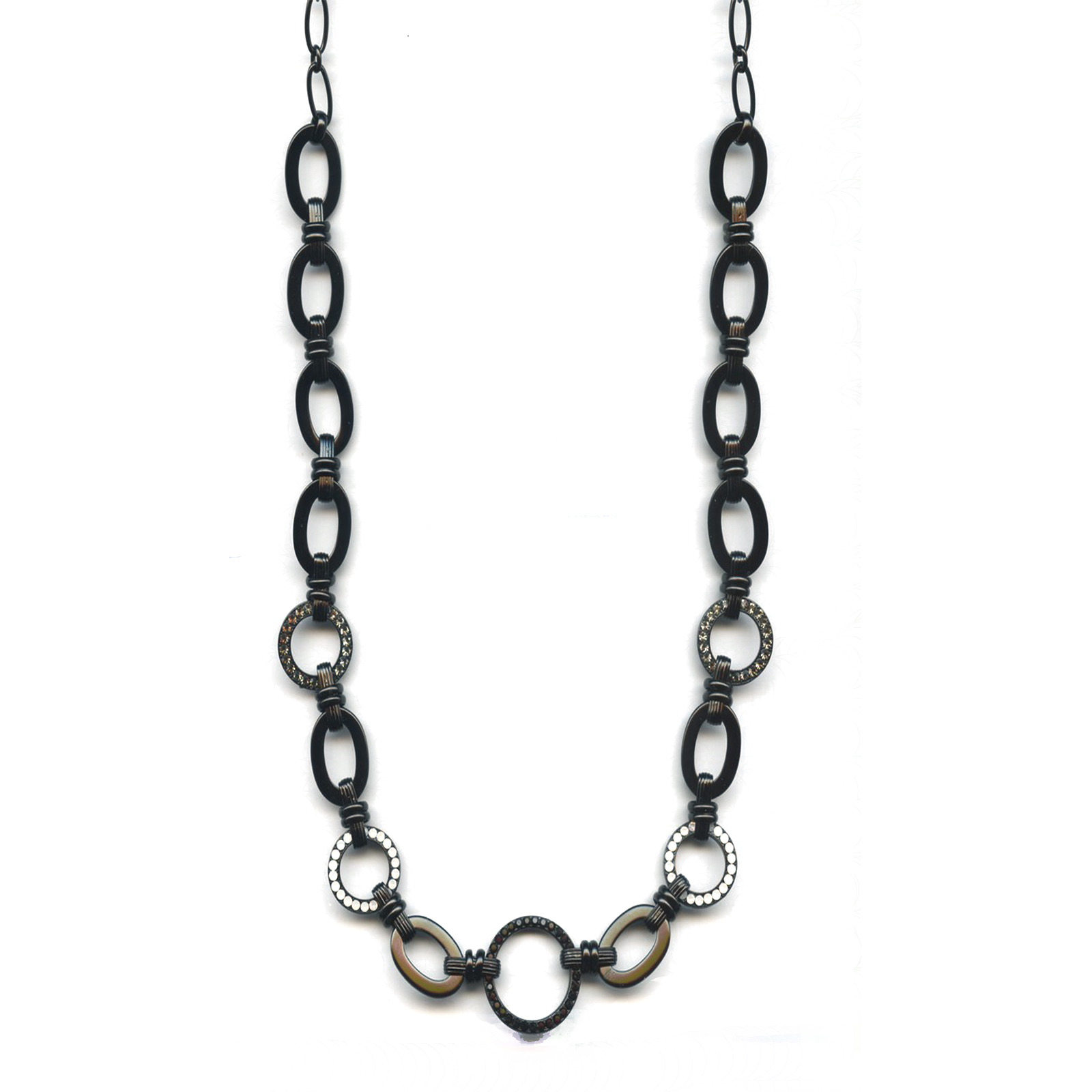 N-30831-126-BG(4) Mariana Necklace Elegant Jet, Black Diamond & White Opal Austrian Crystals French Silk The Sweet Life Coll. - Image 1