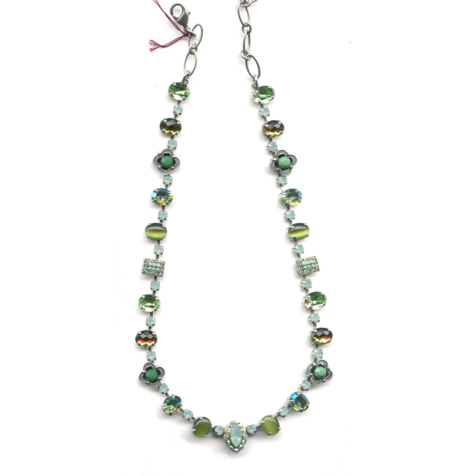 N-3090-2-1043(4) Mariana Necklace Glitzy Floral in Greens & AB Austrian Crystals Oasis Silk Road Coll. - Image 1
