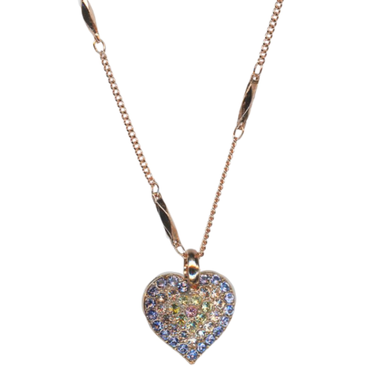 N-5700-1122-RG(1) Mariana Necklace Pendant Heart Shaped Tanzanite, Golden Shadow, Jonquil & Lt Rose Austrian Crystals Travelara My Butterfly Coll. - Image 1