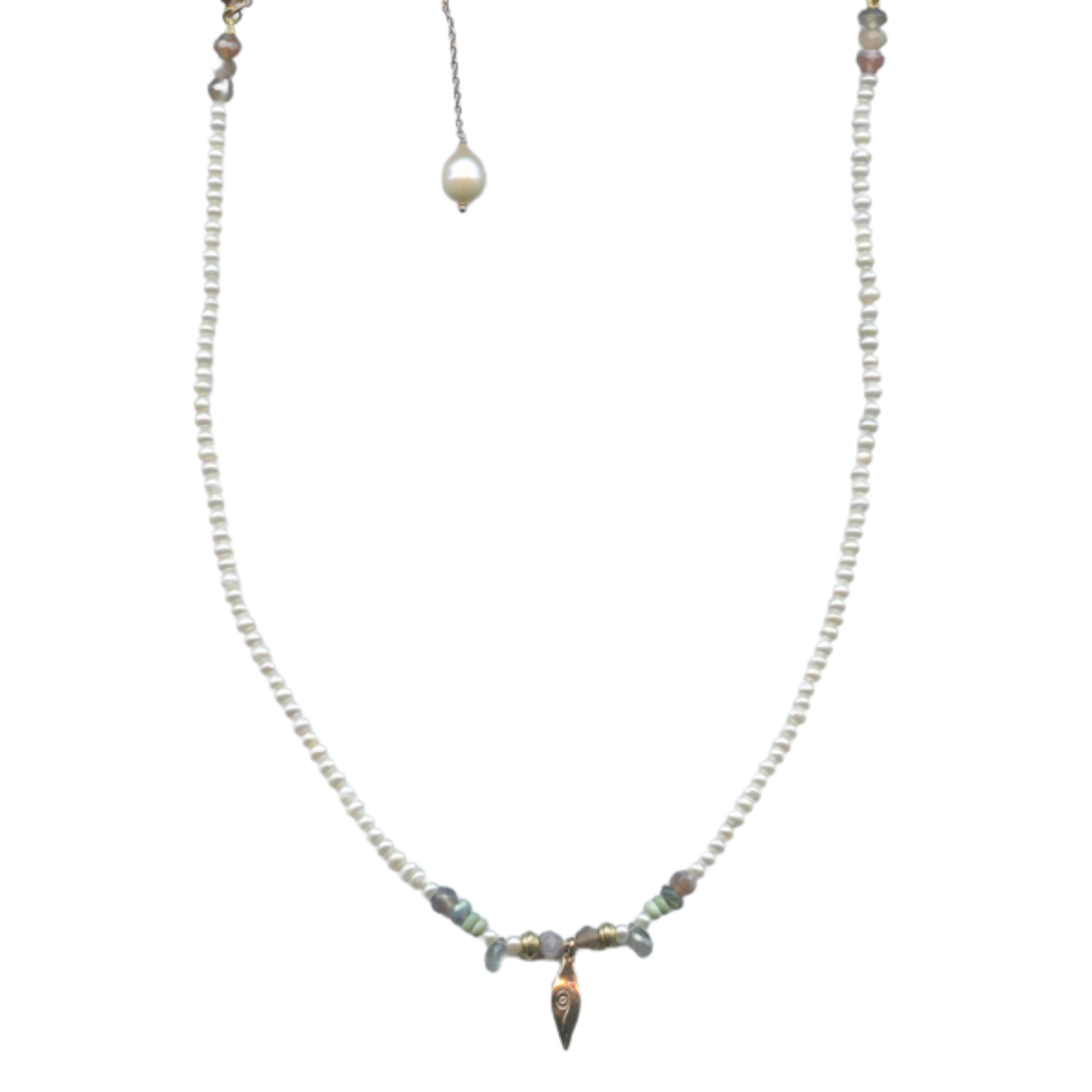 N-NS56-M48-RG(1) Mariana Necklace Finely Detailed Pearl Mineral & Grey Austrian Crystals My Treasures Coll. - Image 1