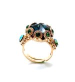 Ring By Mariana Woman Beautiful Emerald and Montana Blue Swarovski Crystals - Image 3
