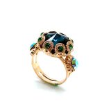 Ring By Mariana Woman Beautiful Emerald and Montana Blue Swarovski Crystals - Image 2