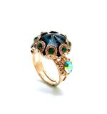 Ring By Mariana Woman Beautiful Emerald and Montana Blue Swarovski Crystals