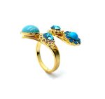 Mariana Ring Elegant Turq Mineral & Floral Blues Austrian Crystals Zambezi Africa Coll. Yellow Gold