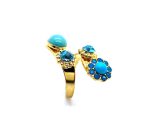Mariana Ring Elegant Turq Mineral & Floral Blues Austrian Crystals Zambezi Africa Coll. Yellow Gold - Image 2