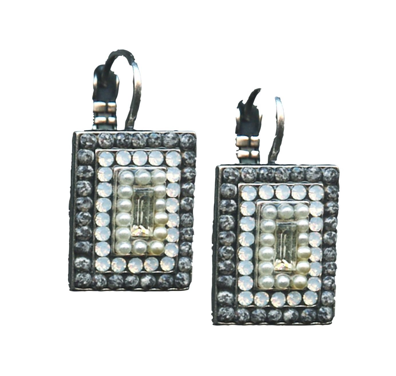 E-1000-3-1023-SP6 Mariana Earrings Clear, Black Dia, Pearl & White Opal Austrian Crystals Icons Coll. - Image 1
