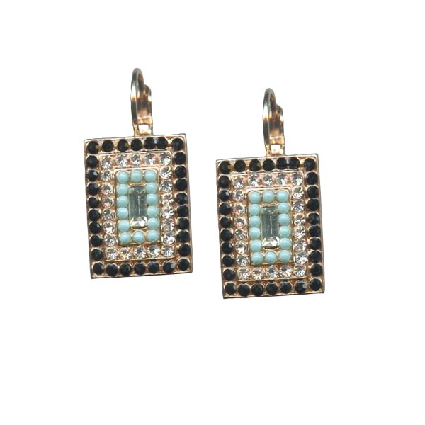 Mariana Earrings Timeless Turquoise, Jet & Clear Austrian Crystals Zanzibar Africa Coll.