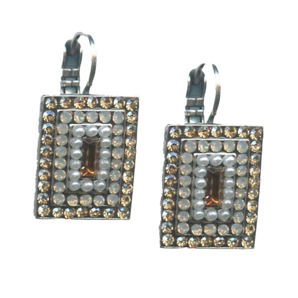 Mariana Earrings Cream, Clear, Opal & Smoked Topaz Austrian Crystals Barbados Caribbean Life Coll.