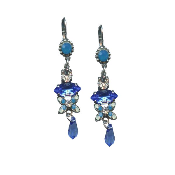 Mariana Earrings Dangling Blues, Chrysolite Opal & Clear Austrian Crystals Zhang Silk Road Coll.