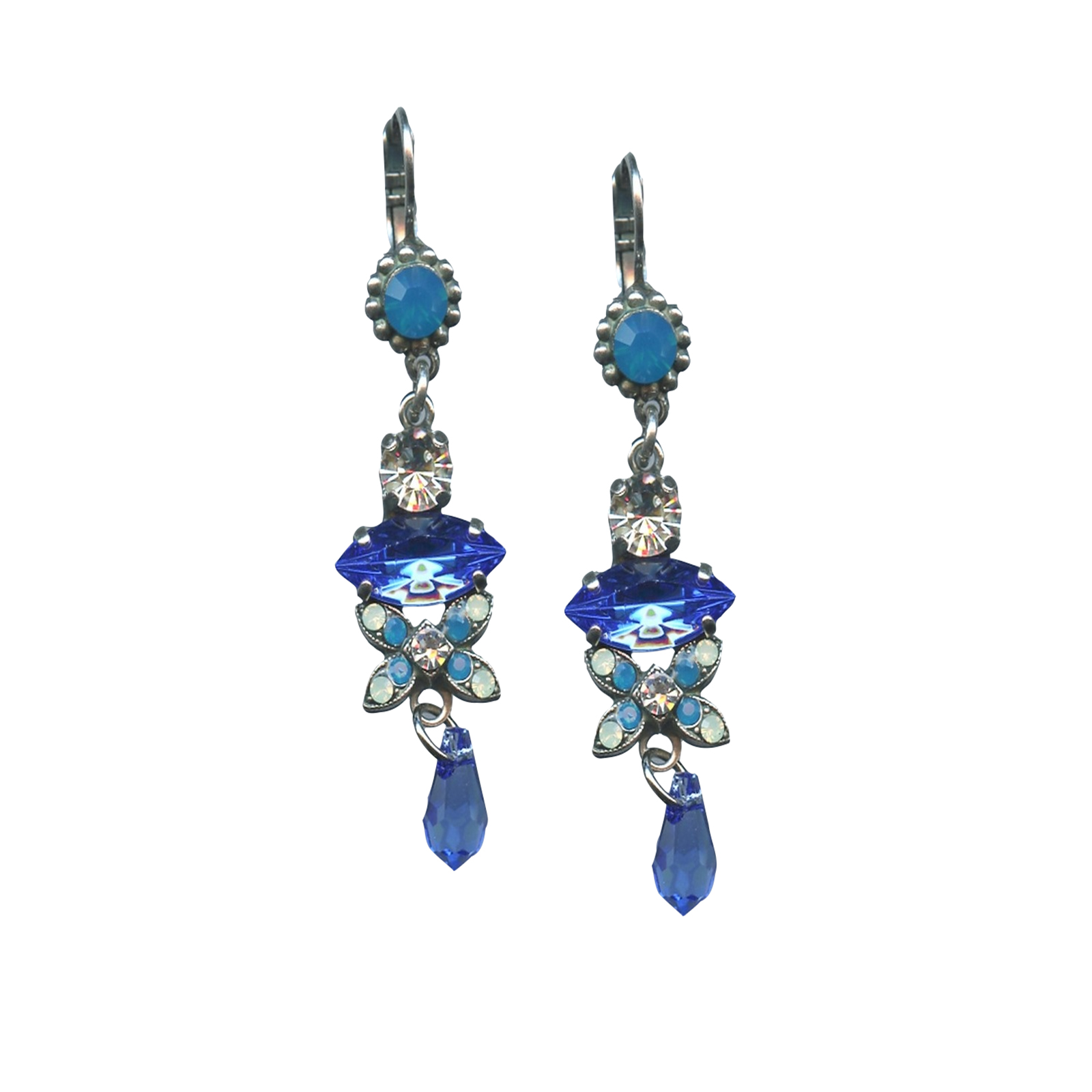E-1001-1041-SP6(1) Mariana Earrings Dangling Blues, Chrysolite Opal & Clear Austrian Crystals Zhang Silk Road Coll. - Image 1