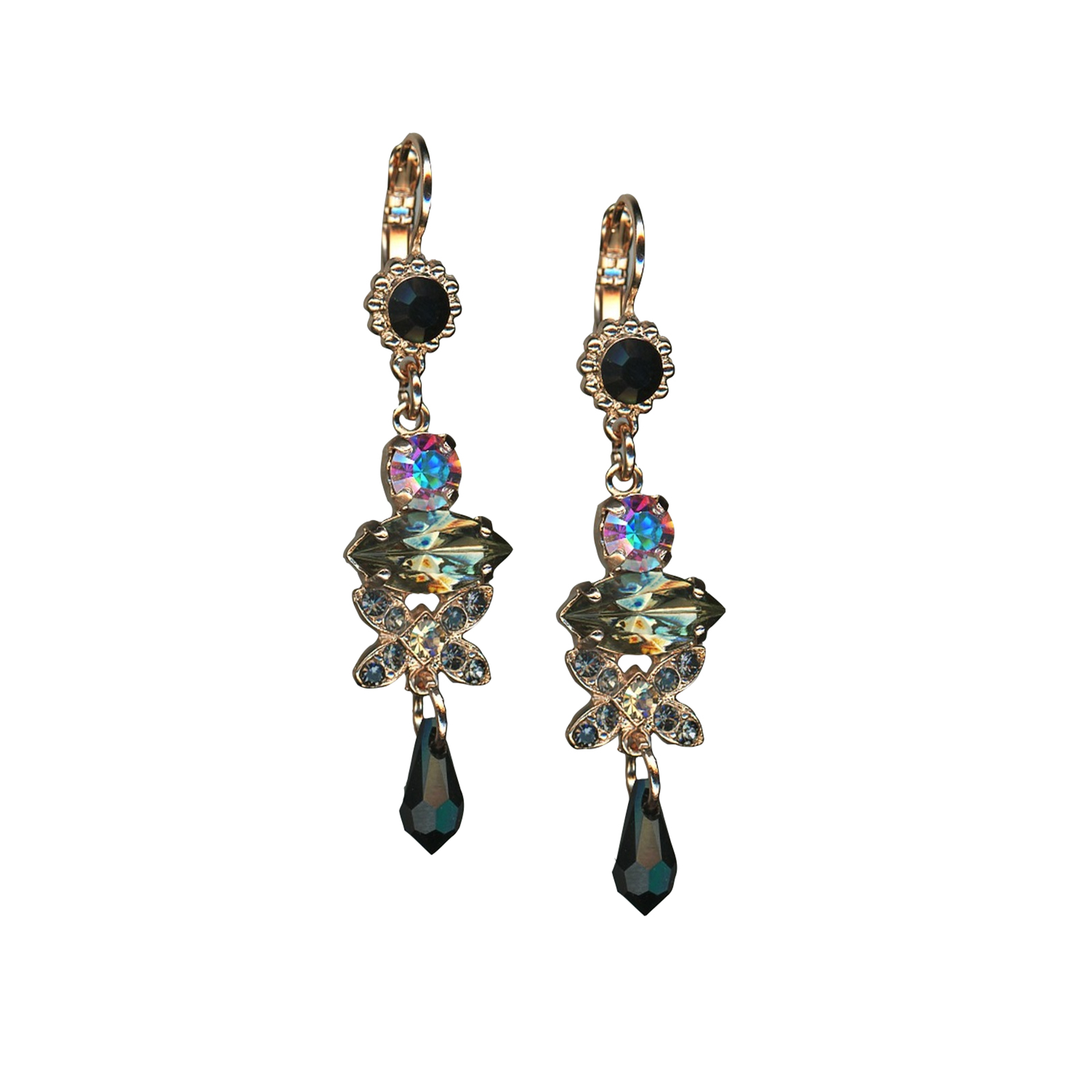 E-1001-1094-RG6(1) Mariana Earrings Elegant Blacks, AB & Golden Shadow Austrian Crystals Adeline Odyssey Coll. - Image 1