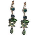 Earrings By Mariana Woman Dangling Fern Green and Montana Blue Swarovski Crystals - Image 3