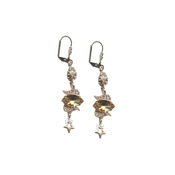 Mariana Earrings Dangling Pink Champagne & Honey Amber Austrian Crystals Pink Ice Gypsy Soul Coll.