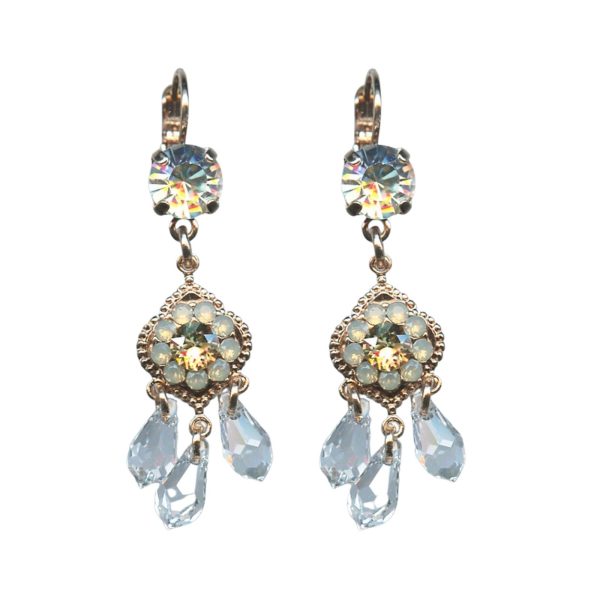 Mariana Earrings Drop Flower Shape Clear, Champagne & White Opal Austrian Crystals Champagne & Caviar Nirvana Coll.