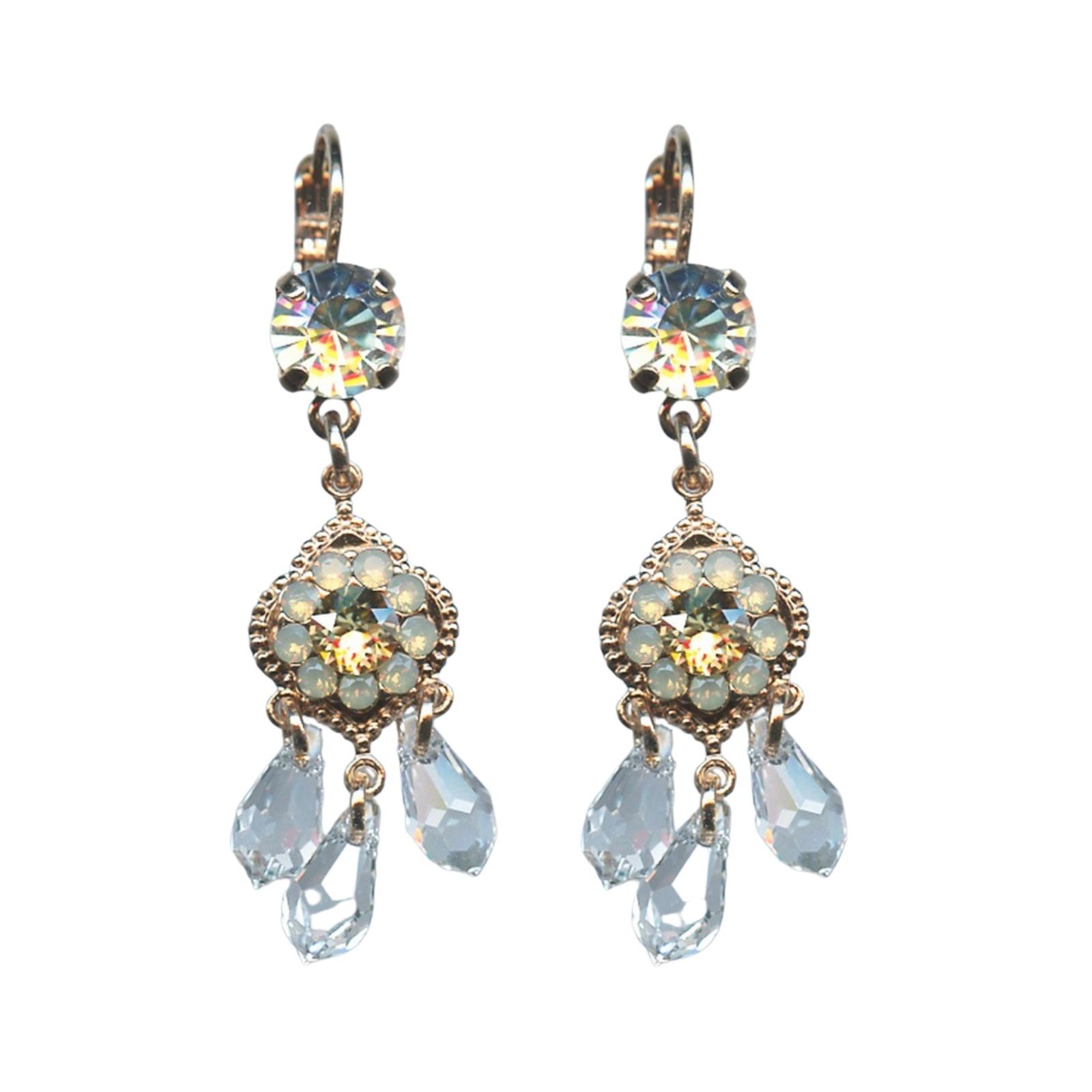 E-1001-3-391100-RG6 Mariana Earrings Drop Flower Shape Clear, Champagne & White Opal Austrian Crystals Champagne & Caviar Nirvana Coll. - Image 1