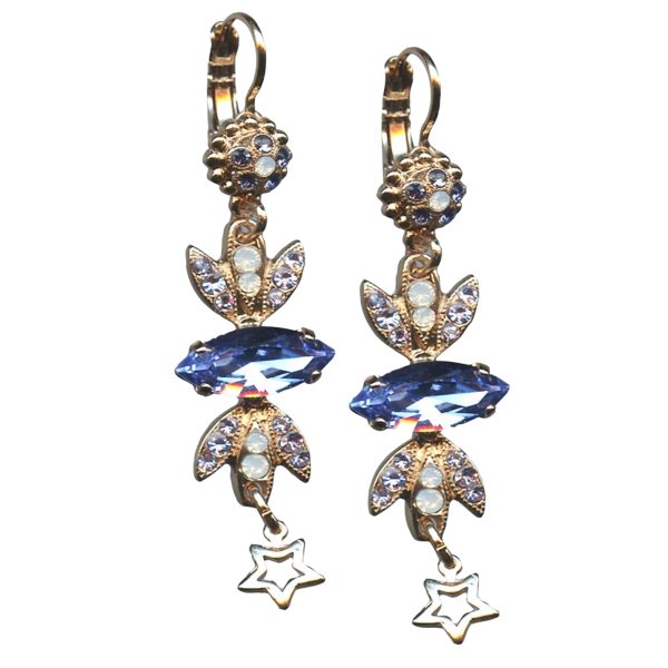 Mariana Earrings Gorgeous Dangling Lt Amethyst, Tanzanite & White Opal Austrian Crystals Purple Rain Cocktail Hour Coll.