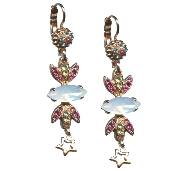 Mariana Earrings Lovely Dangling Rose, Aquamarine, White Opal & Topaz Austrian Crystals Margarita Cocktail Hour Coll.