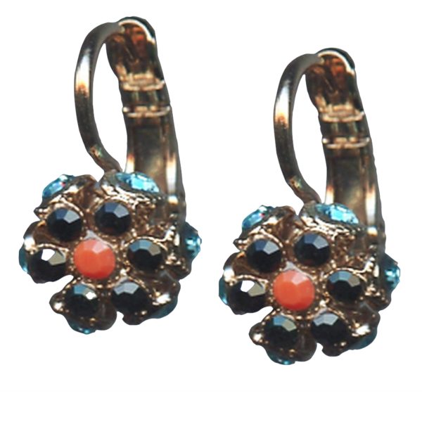 Mariana Earrings Floral in Jet, Orange Opal & Aquamarine Austrian Crystals St Barts Caribbean Life Coll.