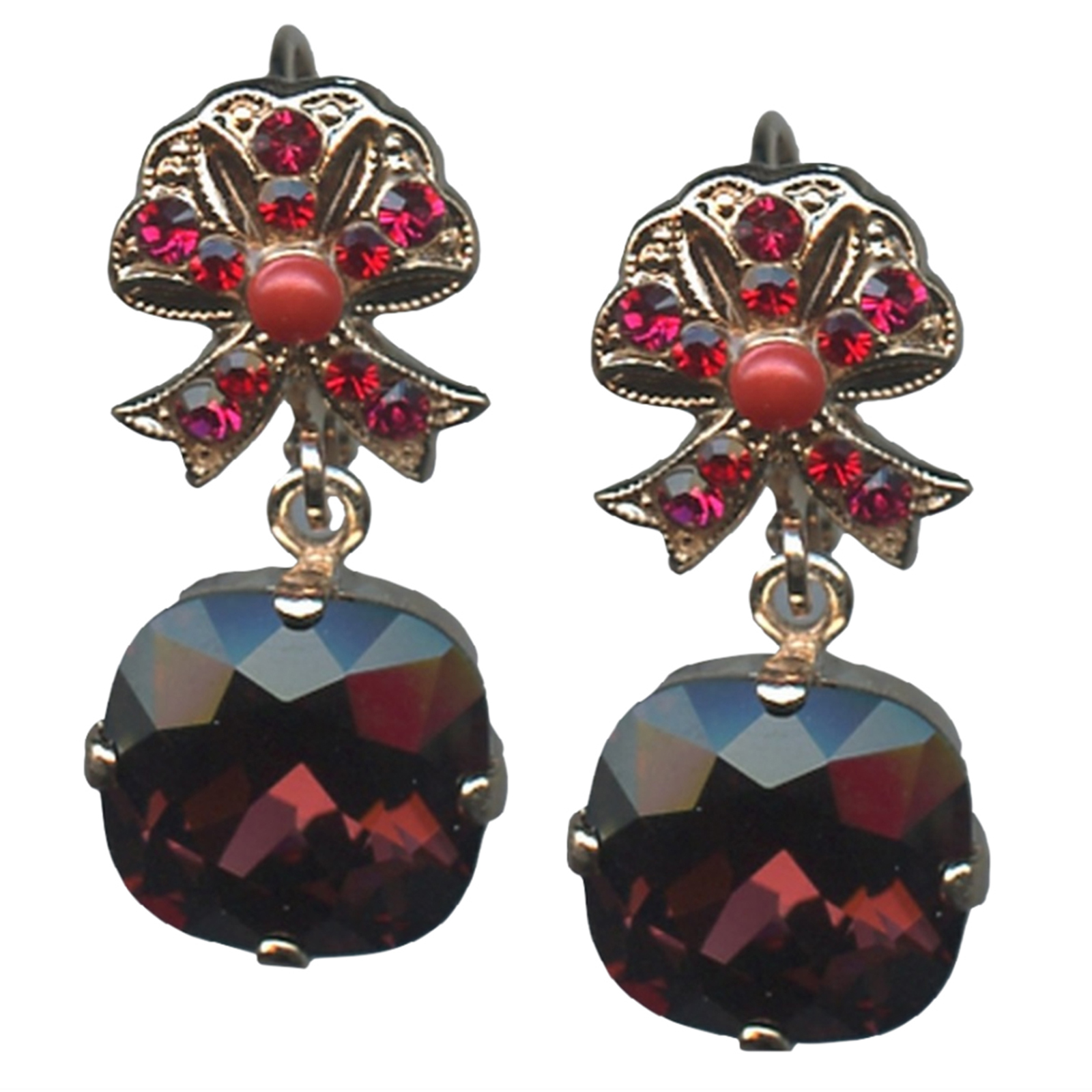 E-1006-1-1070-RG6(1) Mariana Earrings Stunning Bow in Siam & Burgundy Austrian Crystals Lady In Red Songbook Coll. - Image 1