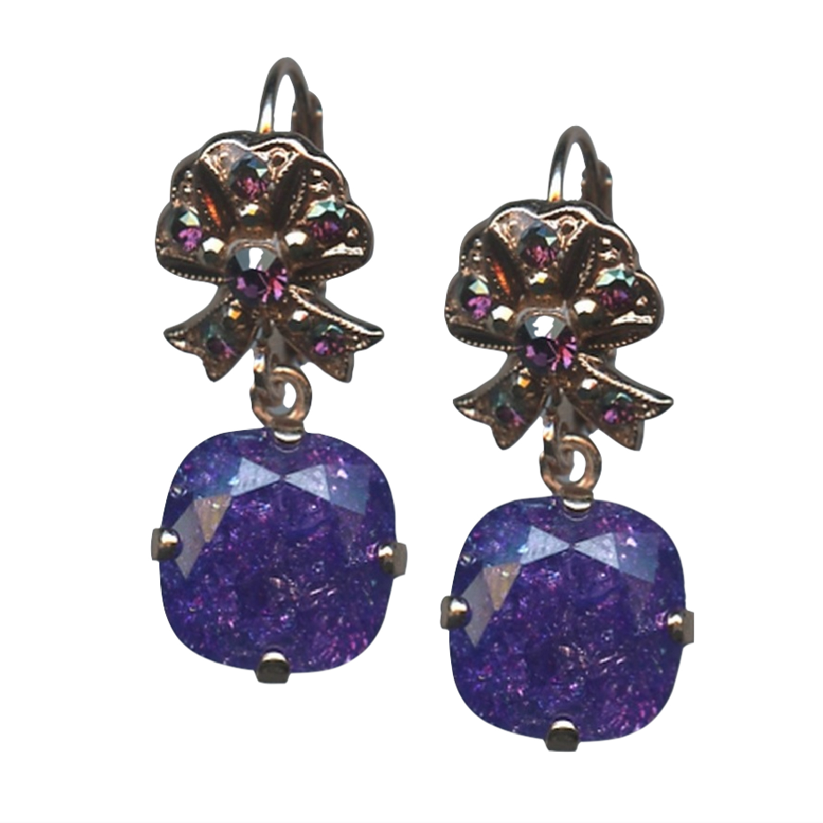 E-1006-1-1072-RG6(1) Mariana Earrings Sophisticated Bow Dangling Purple Austrian Crystals Bohemian Rhapsody Songbook Coll. - Image 1
