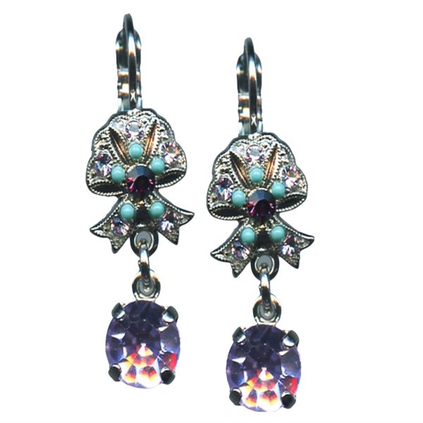 Mariana Earrings Bow Dangling Provence Lavender, Turquoise & Amethyst Austrian Crystals St Lucia Caribbean Life Coll.