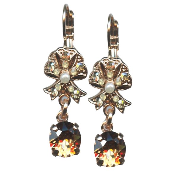 Mariana Earrings Elegant Bow Sand Opal, Golden Shadow & Smoky Quartz Austrian Crystals Sandman Songbook Coll.