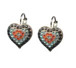 Mariana Earrings Elegant Heart Shaped Jet Black, Orange & Light Blue St Barts Caribbean Life Coll.