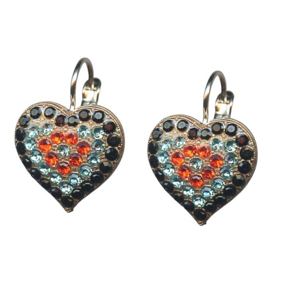 Mariana Earrings Elegant Heart Shaped Jet Black, Orange & Light Blue St Barts Caribbean Life Coll.