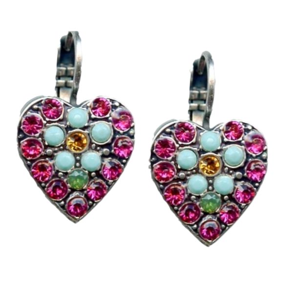 Mariana Earrings Charming Heart in Fuchsia, Turq, Fern Green & Topaz Austrian Crystals Happy Days Icons Coll.