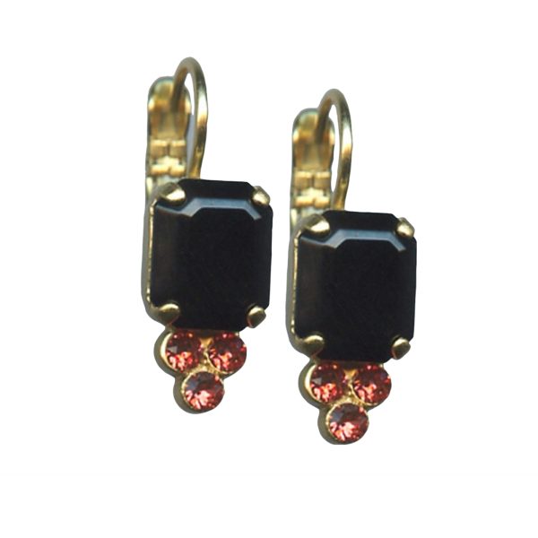 Mariana Earrings Simply Elegant Jet & Padparadscha Austrian Crystals Pomegranate Silk Road Coll.