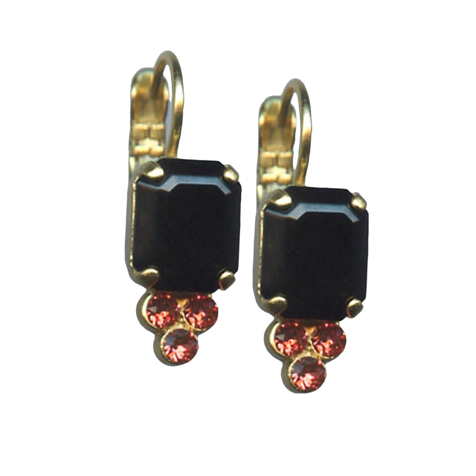 E-1009-1045-YG6(1) Mariana Earrings Simply Elegant Jet & Padparadscha Austrian Crystals Pomegranate Silk Road Coll. - Image 1