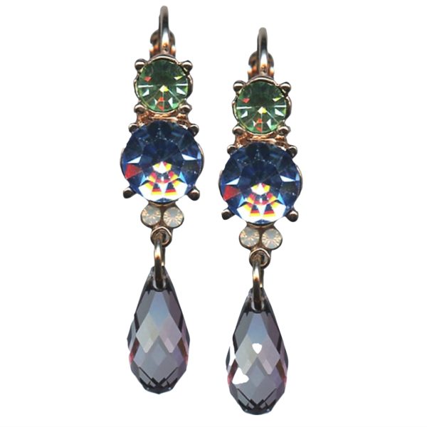 Mariana Earrings Dangling Chrysolite, Lt Sapphire, White Opal & Grey Austrian Crystals California Dreaming Songbook Coll.
