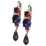 Mariana Earrings Exquisite Ruby, Purple Velvet, Peach & Cyclamen Opal Austrian Crystals Xenia Odyssey Coll.