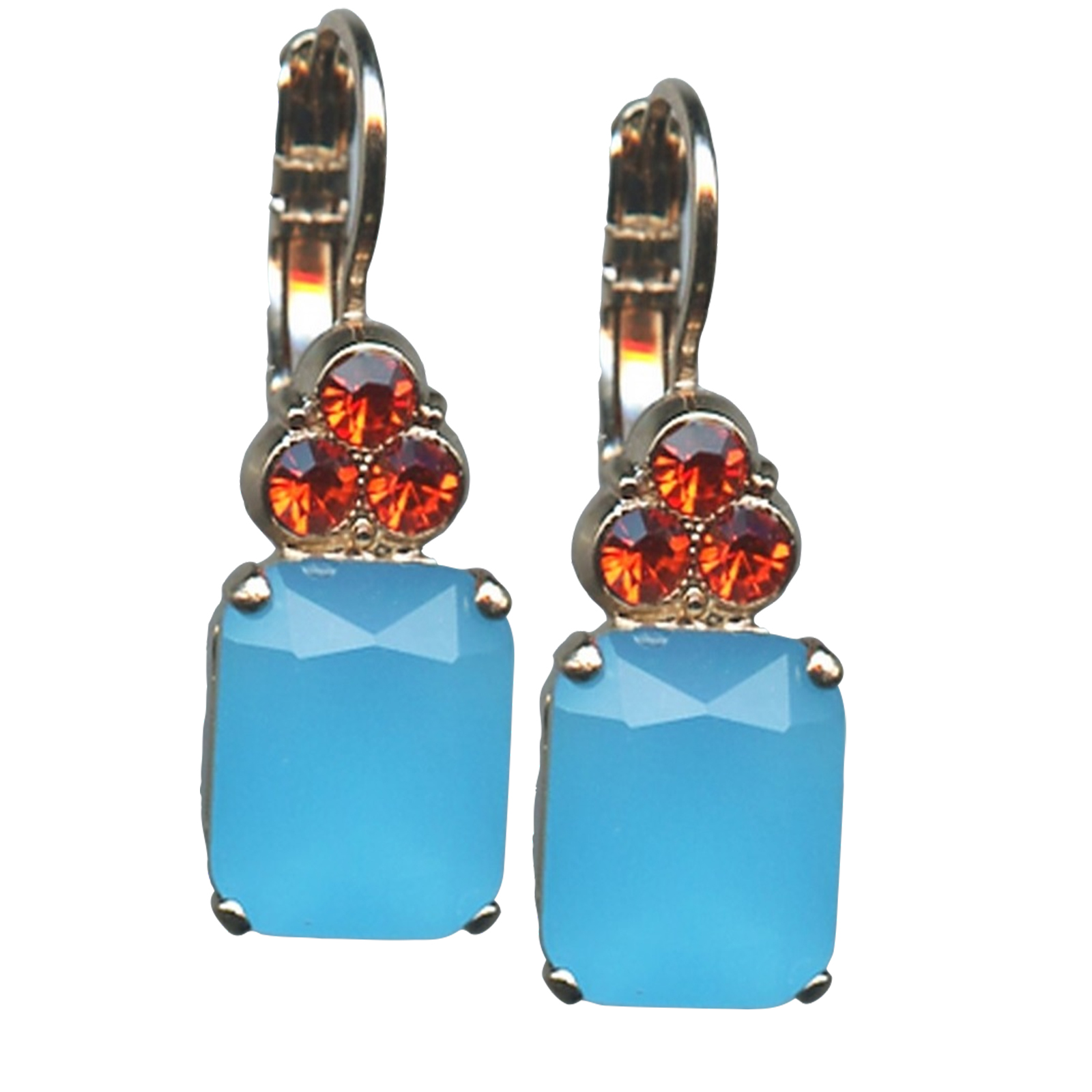 E-1014-1079-RG6(1) Mariana Earrings Gorgeous Blue Opal & Hyacinth Austrian Crystals Serengeti Africa Coll. - Image 1