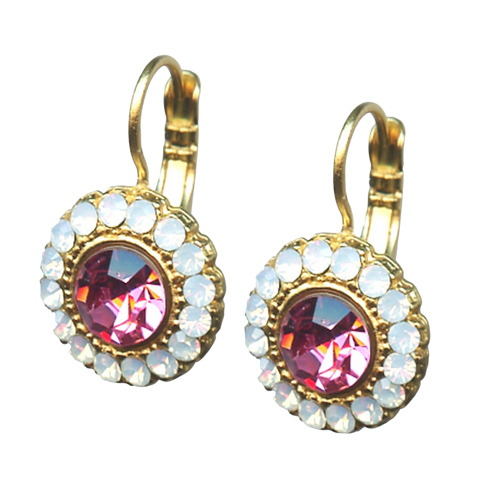 E-1014-3-1046-YG6(1) Mariana Earrings Lovely Floral in Rose & White Opal Austrian Crystals Cherry Blossom Silk Road Coll. - Image 1
