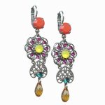 Mariana Earrings Dangling Orange Opal, Fuchsia, Yellow Opal, Blue Zircon & Amber Austrian Crystals Masai Africa Coll. - Image 2