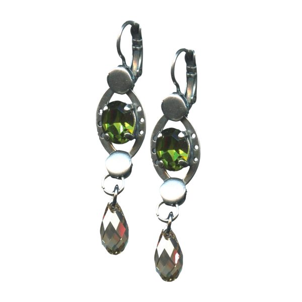 Mariana Earrings Dangling Fern Green & Silver Night Austrian Crystals My Treasures Coll.