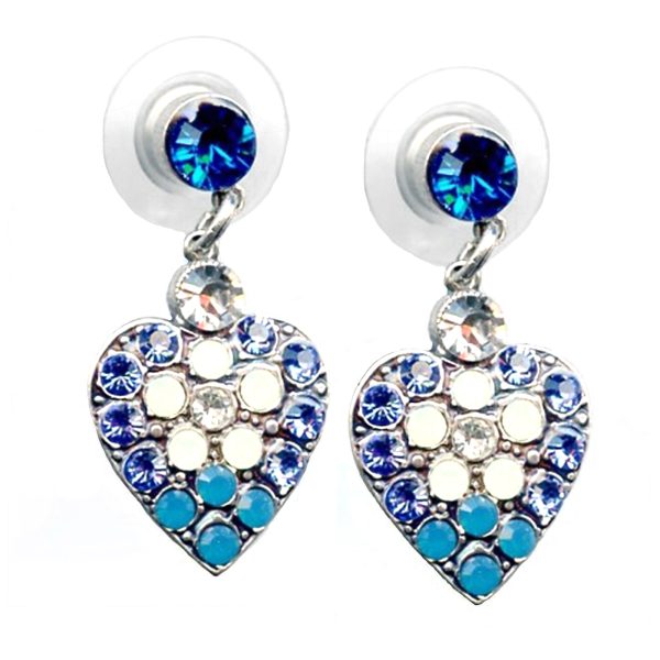 Mariana Earrings Heart Shaped in Blues & Whites Austrian Crystals Zhang Silk Road Coll.